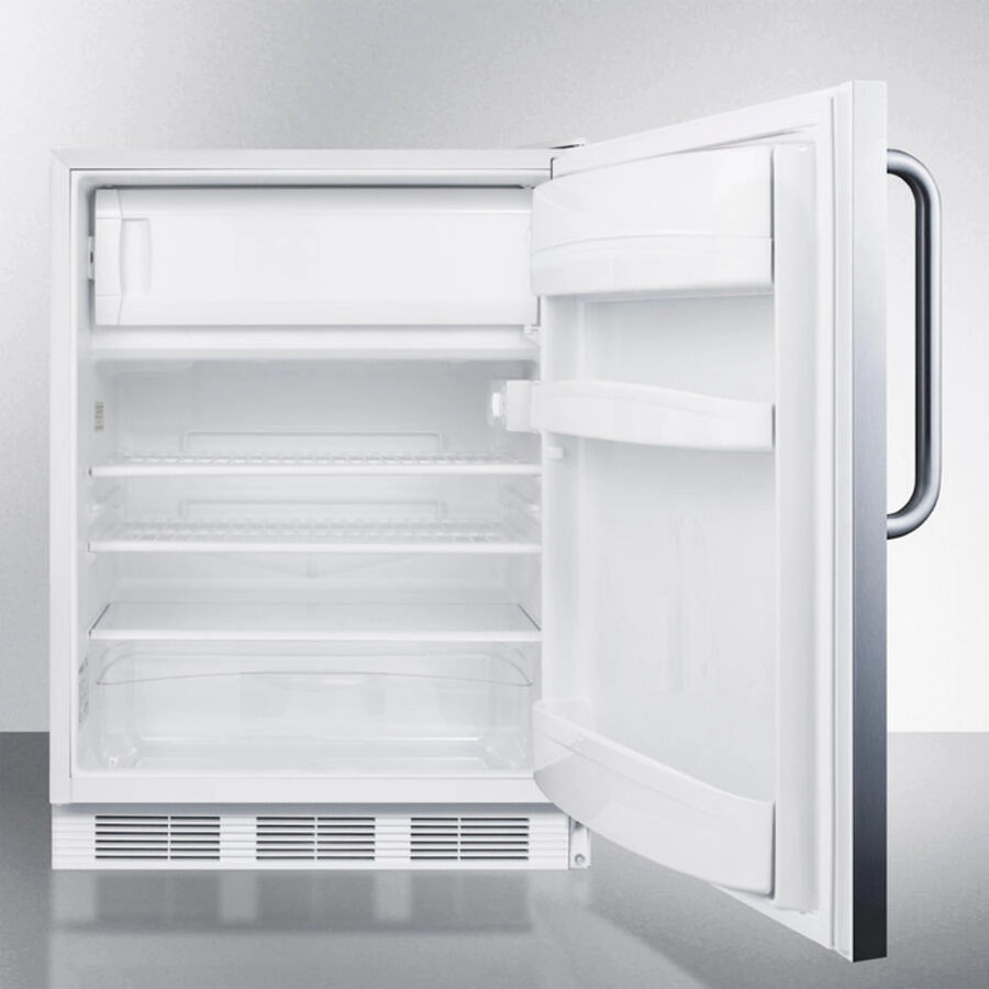 Summit CT66JCSS Built-In Undercounter Refrigerator-Freezer For General Purpose Use, With Dual Evaporator Cooling, Cycle Defrost, And Fully Wrapped Stainless Steel Exterior