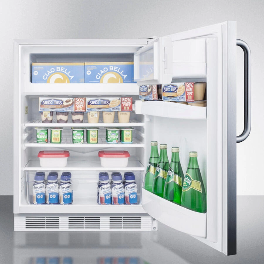 Summit CT66JCSS Built-In Undercounter Refrigerator-Freezer For General Purpose Use, With Dual Evaporator Cooling, Cycle Defrost, And Fully Wrapped Stainless Steel Exterior
