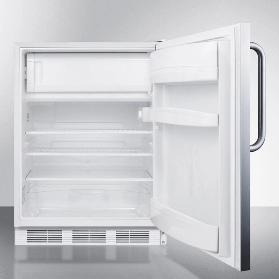 Summit CT66JSSTB Freestanding Refrigerator-Freezer For General Purpose Use, With Dual Evaporator Cooling, Cycle Defrost, Ss Door, Towel Bar Handle And White Cabinet