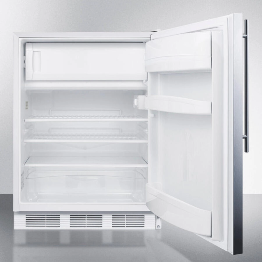 Summit CT66LSSHVADA Freestanding Ada Compliant Refrigerator-Freezer For General Purpose Use, W/Dual Evaporator Cooling, Lock, Ss Door, Thin Handle, White Cabinet