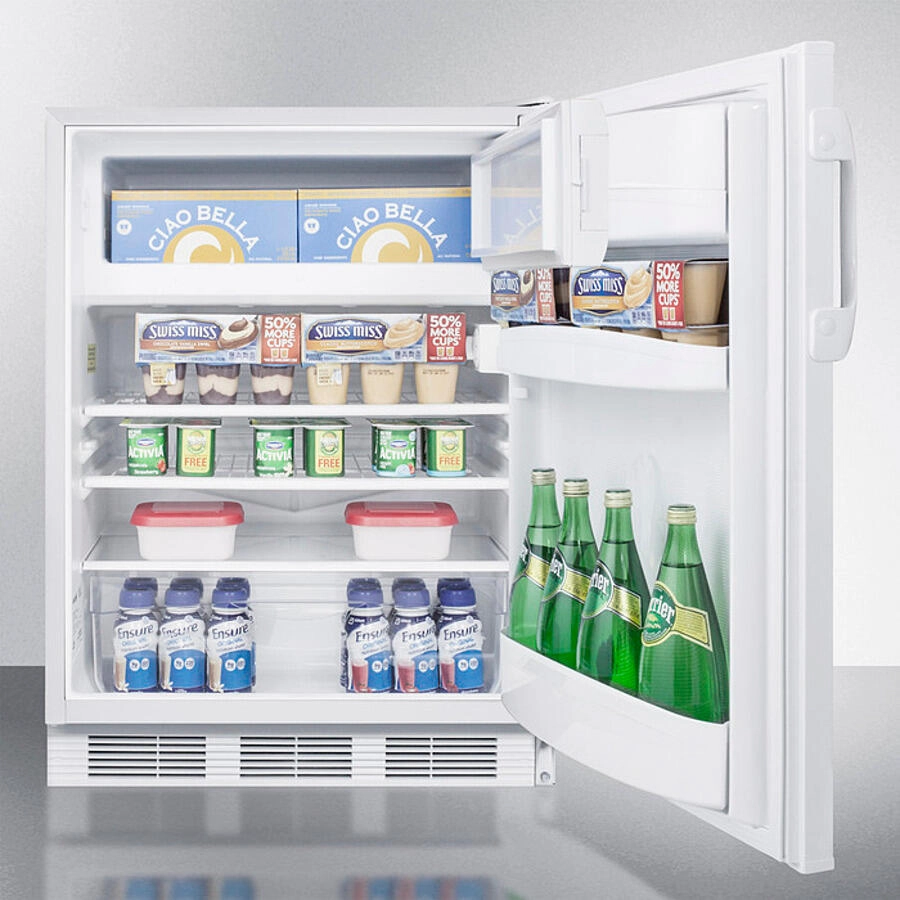 Summit CT66LWBIADA Built-In Undercounter Ada Compliant Refrigerator-Freezer For General Purpose Use, With Dual Evaporator Cooling, Cycle Defrost, Lock, And White Exterior