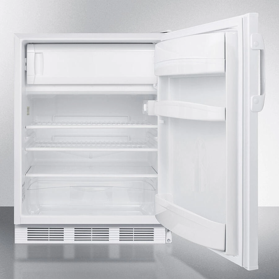 Summit CT66LWBIADA Built-In Undercounter Ada Compliant Refrigerator-Freezer For General Purpose Use, With Dual Evaporator Cooling, Cycle Defrost, Lock, And White Exterior