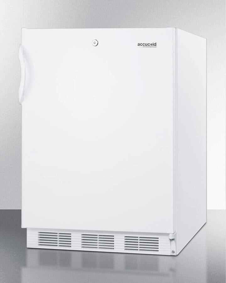 Summit CT66LWBIADA Built-In Undercounter Ada Compliant Refrigerator-Freezer For General Purpose Use, With Dual Evaporator Cooling, Cycle Defrost, Lock, And White Exterior