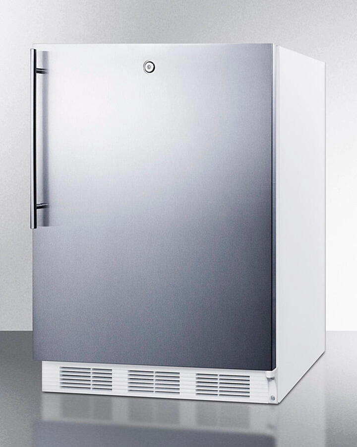 Summit CT66LWBISSHVADA Built-In Undercounter Ada Compliant Refrigerator-Freezer For General Purpose Use, W/Dual Evaporator Cooling, Lock, Ss Door, Thin Handle, White Cabinet