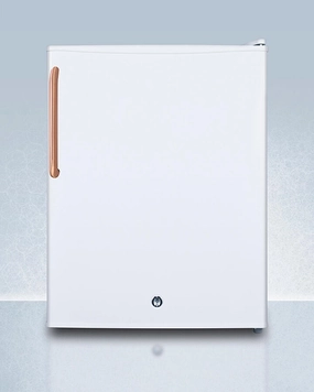 Summit FF28LWHTBC Compact All-Refrigerator With Automatic Defrost, Pure Copper Handle, Front-Mounted Lock, And White Finish