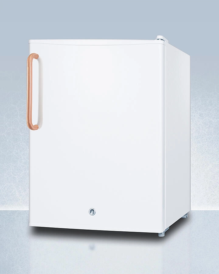 Summit FF28LWHTBC Compact All-Refrigerator With Automatic Defrost, Pure Copper Handle, Front-Mounted Lock, And White Finish