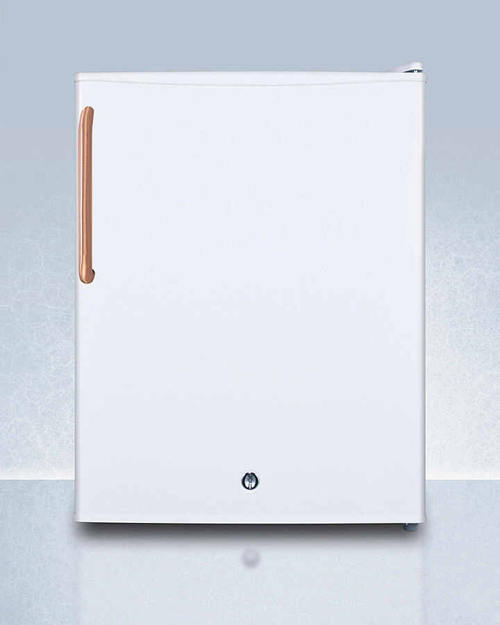 Summit FF28LWHTBC Compact All-Refrigerator With Automatic Defrost, Pure Copper Handle, Front-Mounted Lock, And White Finish