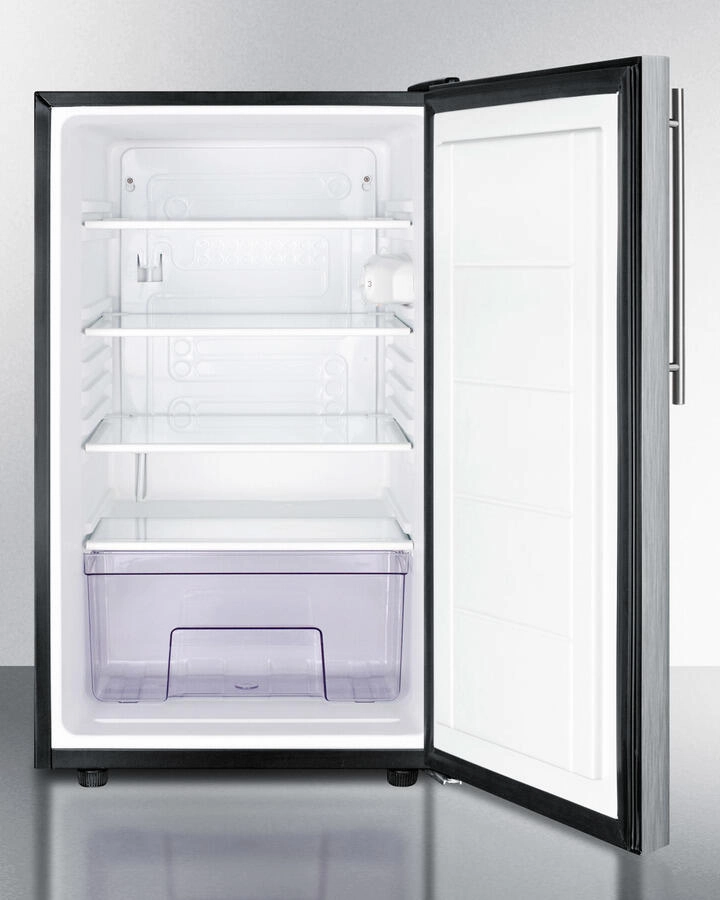 Summit FF521BL7SSHV Commercially Listed 20" Wide Counter Height All-Refrigerator, Auto Defrost With A Lock, Stainless Steel Door, Thin Handle, And Black Cabinet