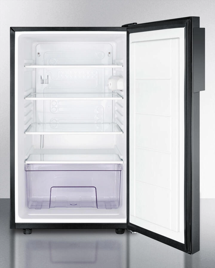 Summit FF521BLBI 20" Wide Built-In Undercounter All-Refrigerator For General Purpose Use, Auto Defrost With A Lock And Black Finish