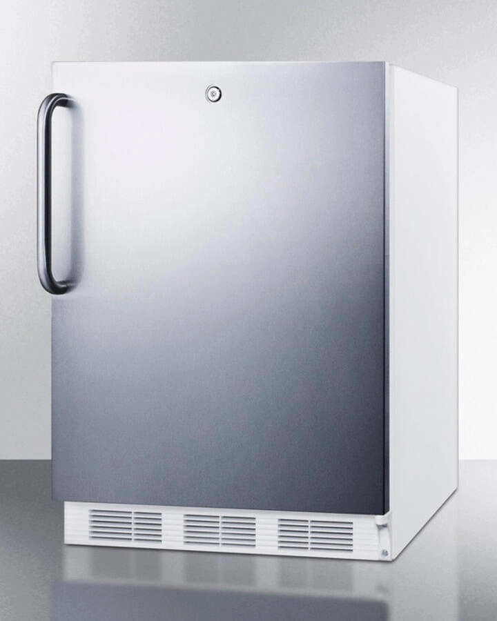 Summit FF6LBI7SSTBADA Ada Compliant Commercial All-Refrigerator For Built-In General Purpose Use, Auto Defrost W/Lock, Ss Wrapped Door, Towel Bar Handle, And White Cabinet
