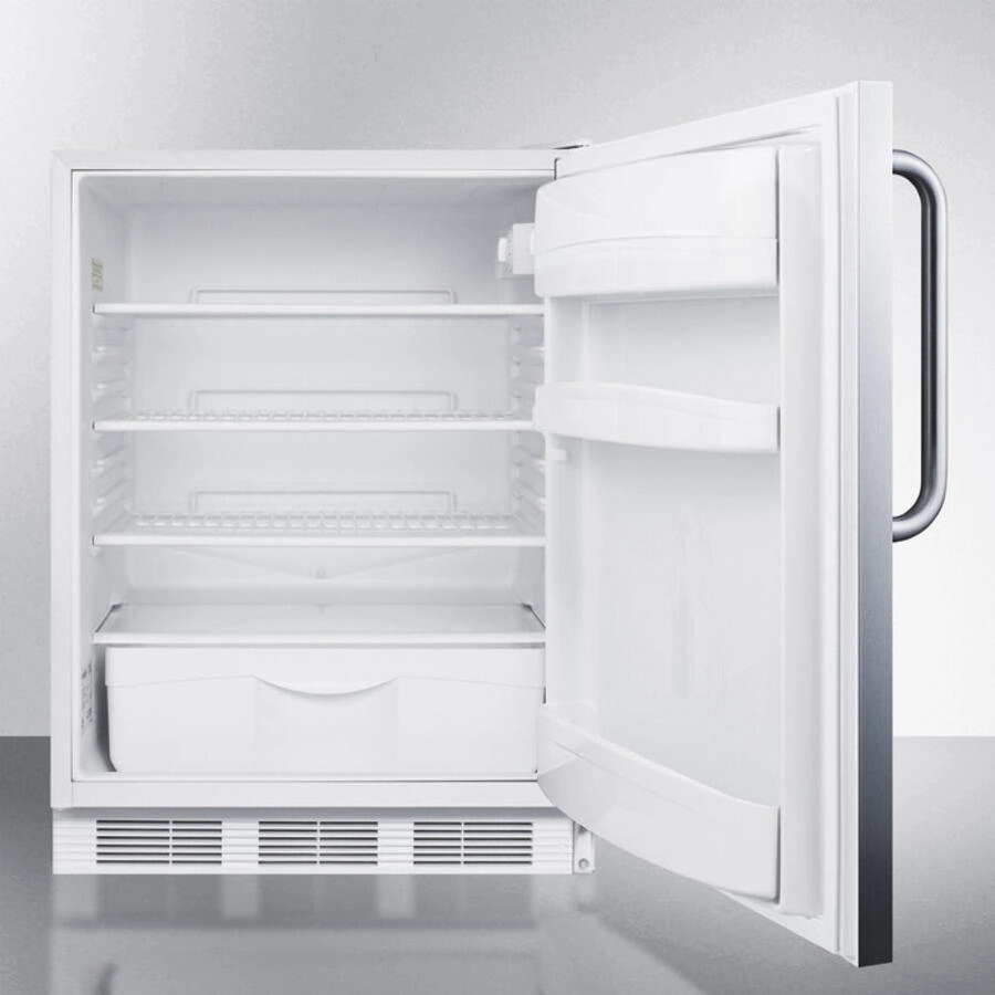 Summit FF6LCSSADA Ada Compliant All-Refrigerator For Built-In General Purpose Use, Auto Defrost W/Lock And Fully Wrapped Stainless Steel Exterior
