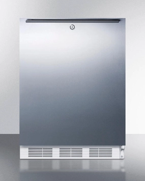 Summit FF6LSSHHADA Ada Compliant All-Refrigerator For Freestanding General Purpose Use, Auto Defrost W/Lock, Stainless Steel Wrapped Door, Horizontal Handle, And White Cabinet