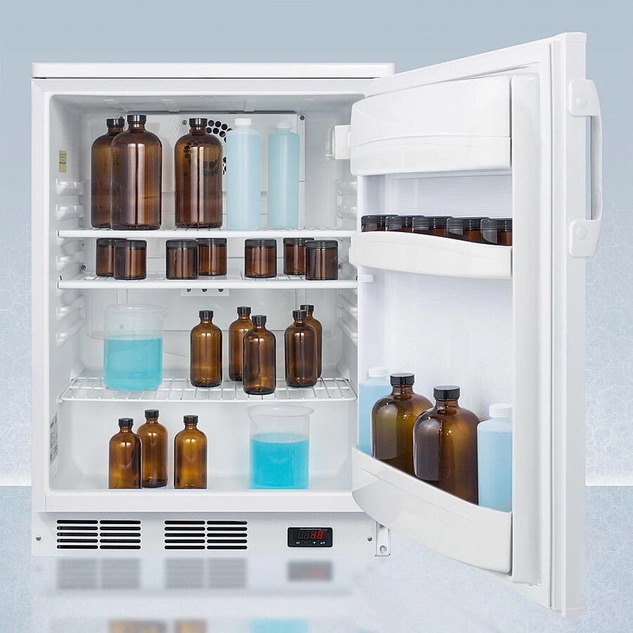 Summit FF6LWPLUS2 24" Wide Freestanding All-Refrigerator In White, Auto Defrost With A Lock, Nist Calibrated Thermometer, Digital Thermostat, Door Storage, And Internal Fan
