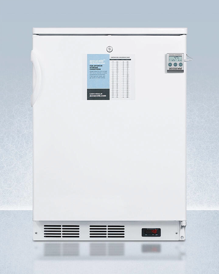 Summit FF6LWPLUS2 24" Wide Freestanding All-Refrigerator In White, Auto Defrost With A Lock, Nist Calibrated Thermometer, Digital Thermostat, Door Storage, And Internal Fan