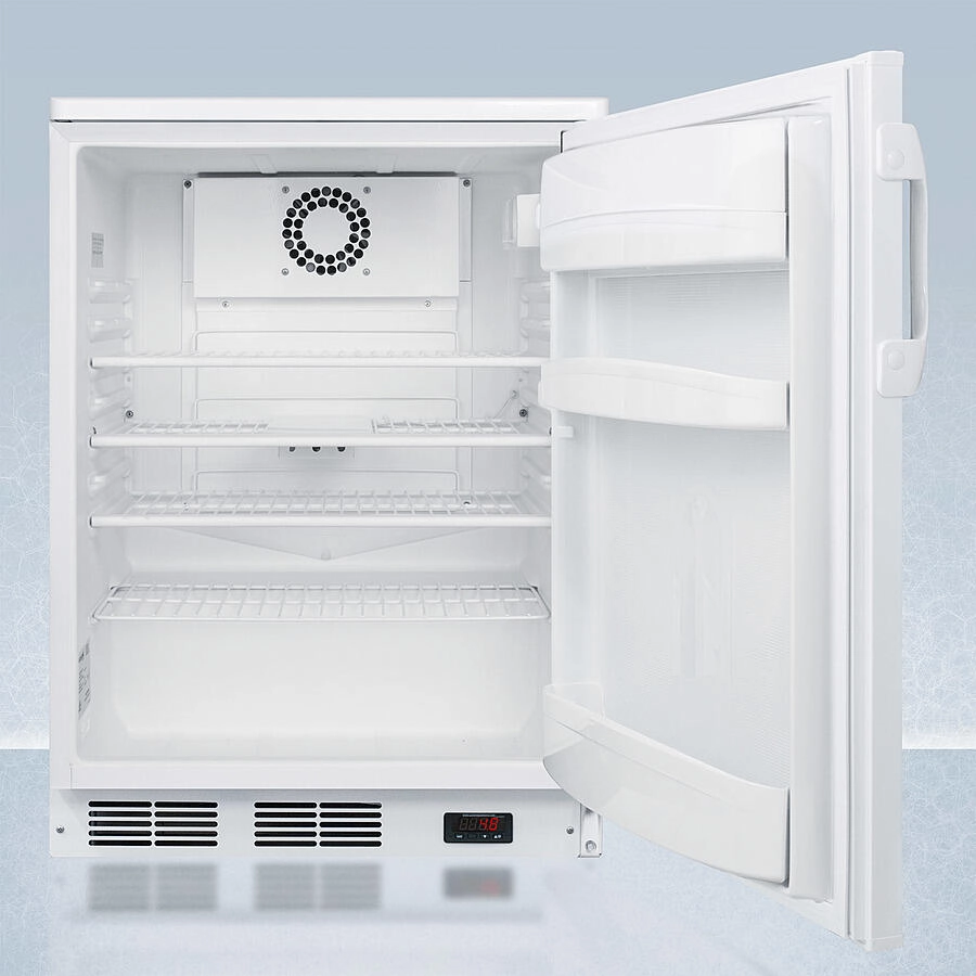 Summit FF6LWPLUS2 24" Wide Freestanding All-Refrigerator In White, Auto Defrost With A Lock, Nist Calibrated Thermometer, Digital Thermostat, Door Storage, And Internal Fan