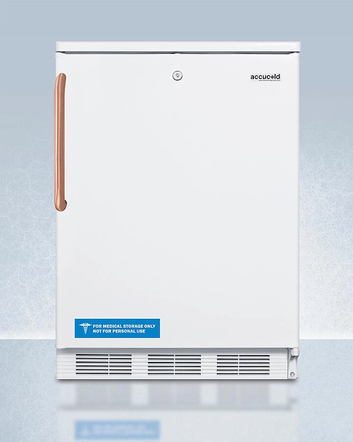Summit FF6LWTBC Freestanding Counter Height All-Refrigerator For General Purpose Use, With Pure Copper Handle, Front Lock, Automatic Defrost Operation, And White Exterior