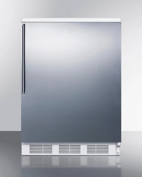 Summit FF6SSHV Freestanding Counter Height All-Refrigerator For General Purpose Use, Auto Defrost W/Stainless Steel Wrapped Door, Thin Handle, And White Cabinet
