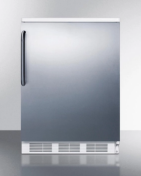 Summit FF6WBISSTB Built-In Undercounter All-Refrigerator For General Purpose Use W/Automatic Defrost, Stainless Steel Wrapped Door, Towel Bar Handle, And White Cabinet