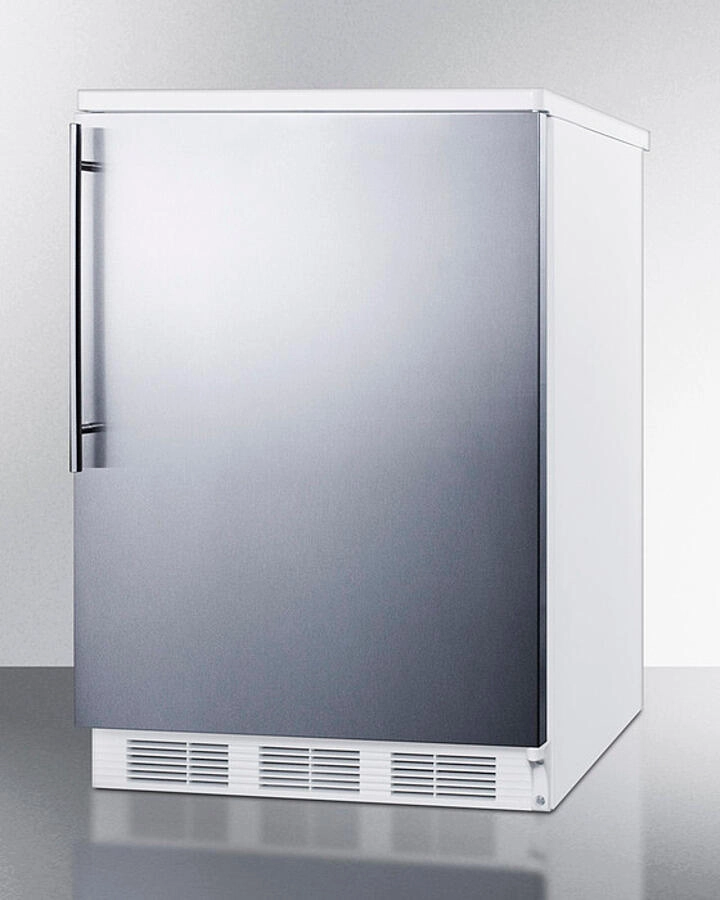 Summit FF6WSSHV Freestanding Counter Height All-Refrigerator For General Purpose Use, Auto Defrost W/Stainless Steel Wrapped Door, Thin Handle, And White Cabinet