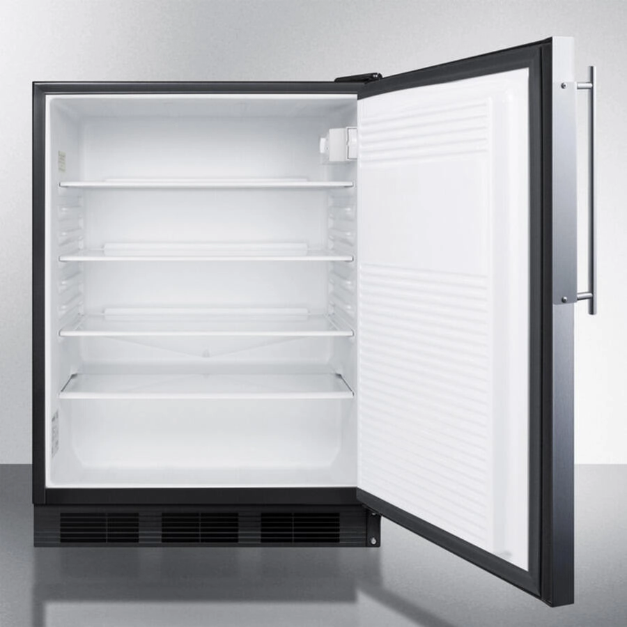 Summit FF7BBIFRADA Ada Compliant Built-In Undercounter All-Refrigerator For General Purpose Or Commercial Use, Auto Defrost W/Ss Door Frame For Slide-In Panels, Black Cabinet