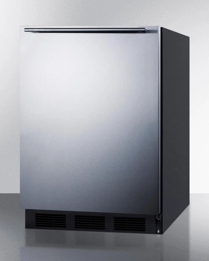 Summit FF7BBISSHHADA Ada Compliant Built-In Undercounter All-Refrigerator For General Purpose Or Commercial Use, Auto Defrost W/Ss Door, Horizontal Handle, And Black Cabinet