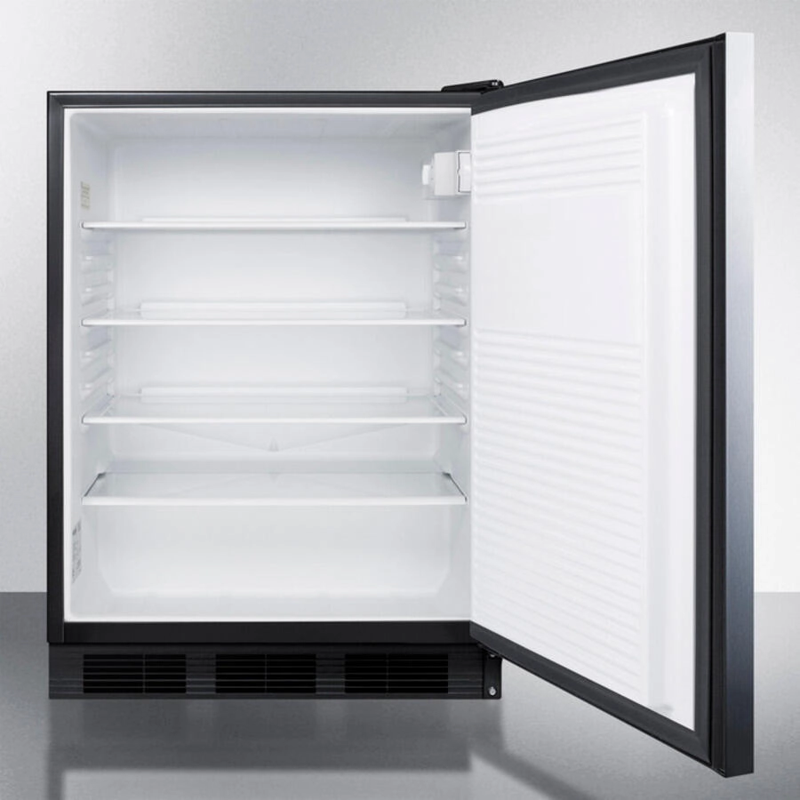 Summit FF7BBISSHHADA Ada Compliant Built-In Undercounter All-Refrigerator For General Purpose Or Commercial Use, Auto Defrost W/Ss Door, Horizontal Handle, And Black Cabinet