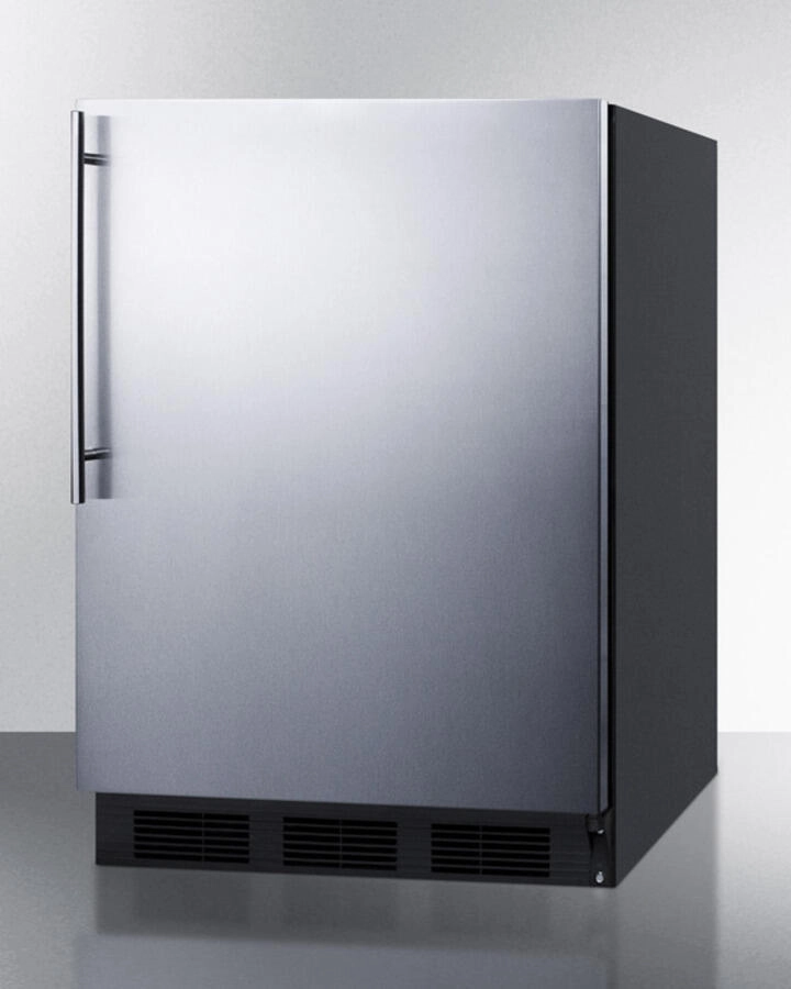 Summit FF7BBISSHVADA Ada Compliant Built-In Undercounter All-Refrigerator For General Purpose Or Commercial Use, Auto Defrost W/Ss Door, Thin Handle, And Black Cabinet