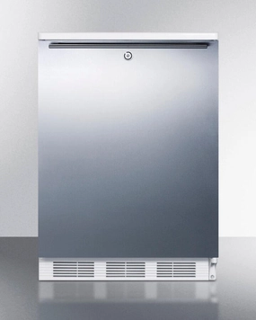 Summit FF7LBISSHH Commercially Listed Built-In Undercounter All-Refrigerator For General Purpose Use, Auto Defrost W/Lock, Ss Door, Horizontal Handle, And White Cabinet