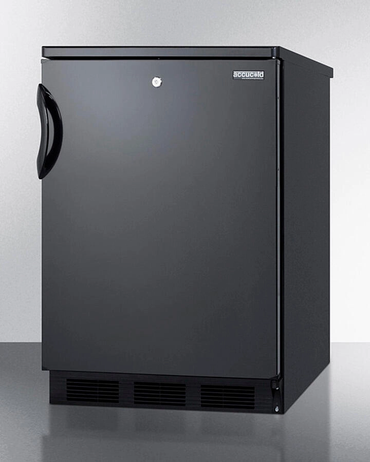 Summit FF7LBLKBI Commercially Approved Auto Defrost All-Refrigerator With Lock For Built-In Undercounter Use In Black Finish