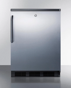 Summit FF7LBLKBISSTB Commercially Listed Built-In Undercounter All-Refrigerator For General Purpose Use, Auto Defrost W/Ss Wrapped Door, Towel Bar Handle, Lock, And Black Cabinet
