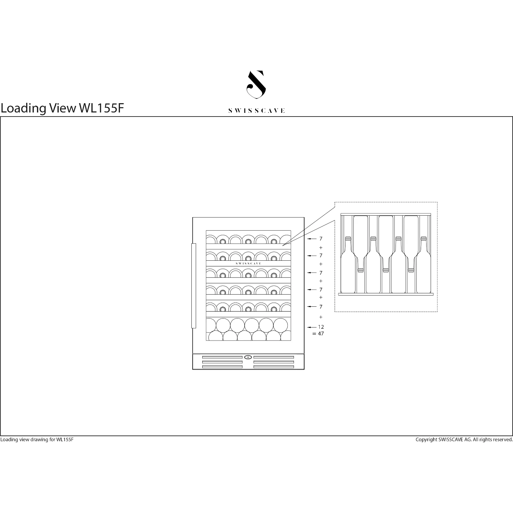 SWISSCAVE Classic - 600mm - 47 Bottles - Freestanding / Built in Wine Cooler - WLB-155F