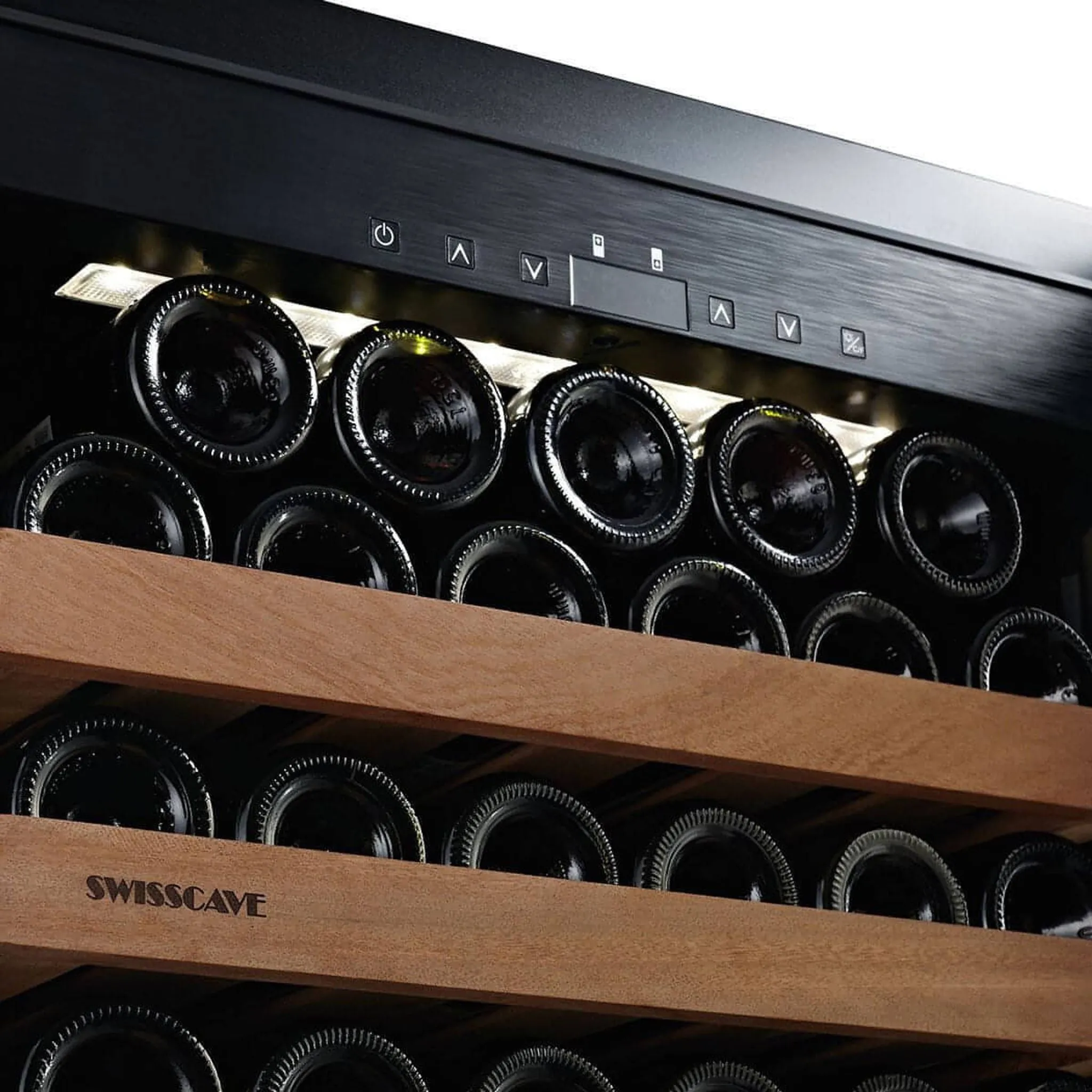 SWISSCAVE Premium - 600mm Dual Zone - 152 Bottle - Freestanding / Built in Wine Cooler - WLB460DFL-MIX - Sapele Shelving