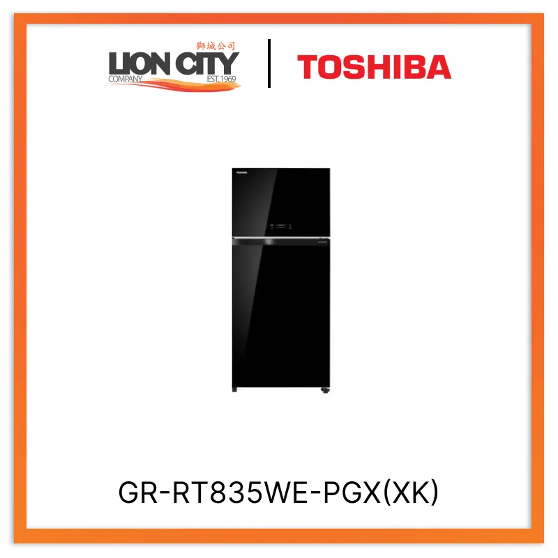 TOSHIBA GR-RT835WE-PGX(XK) 597L Top Mount Freezer Fridge - Black Glass