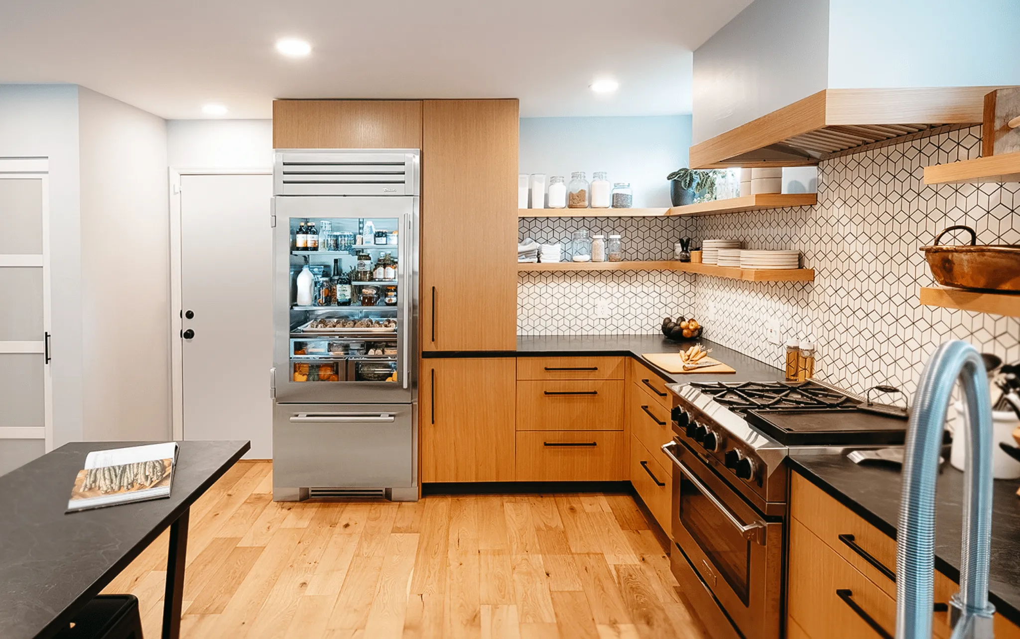True Residential TR30RBFLSGA 30 Inch Stainless Glass Door Left Hinge Refrigerator With Bottom Freezer
