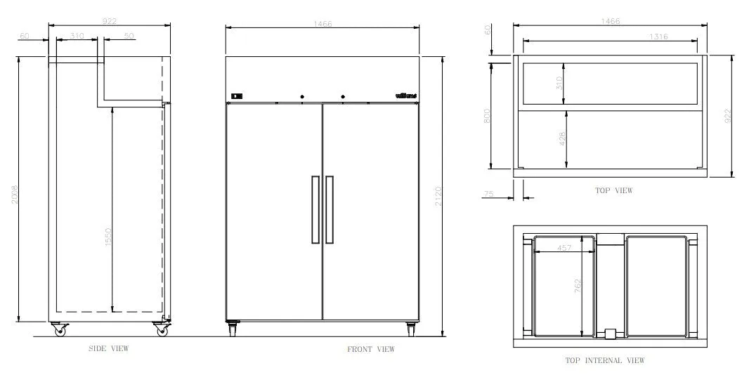 Williams Crystal - Two Door  Stainless Steel Upright Bakery Freezer