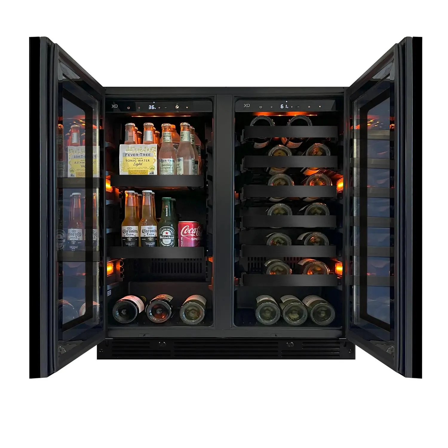Xo Appliance XOU30BWDDGBS 30" Beverage/Wine Double Door Black Ss & Glass