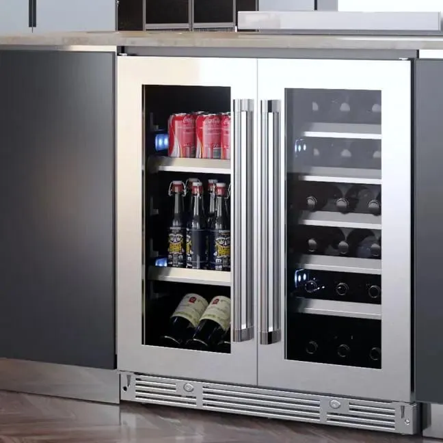 Xo Appliance XOU30BWDDGBS 30" Beverage/Wine Double Door Black Ss & Glass