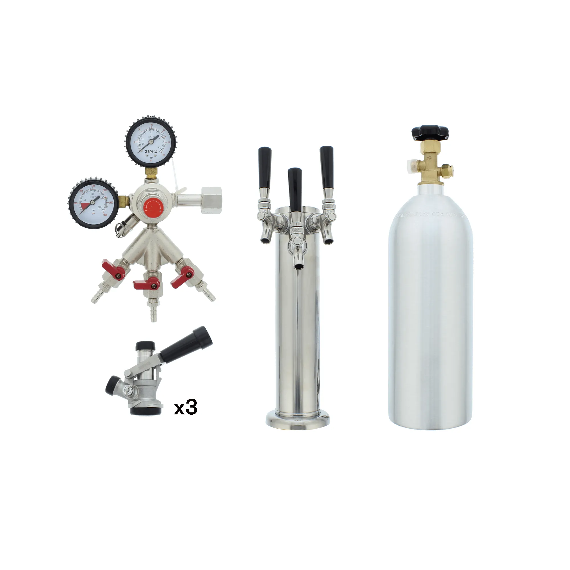 Zephyr PRKFK03SSC Presrv Kegerator Triple Tap Kit, Ss, Co2