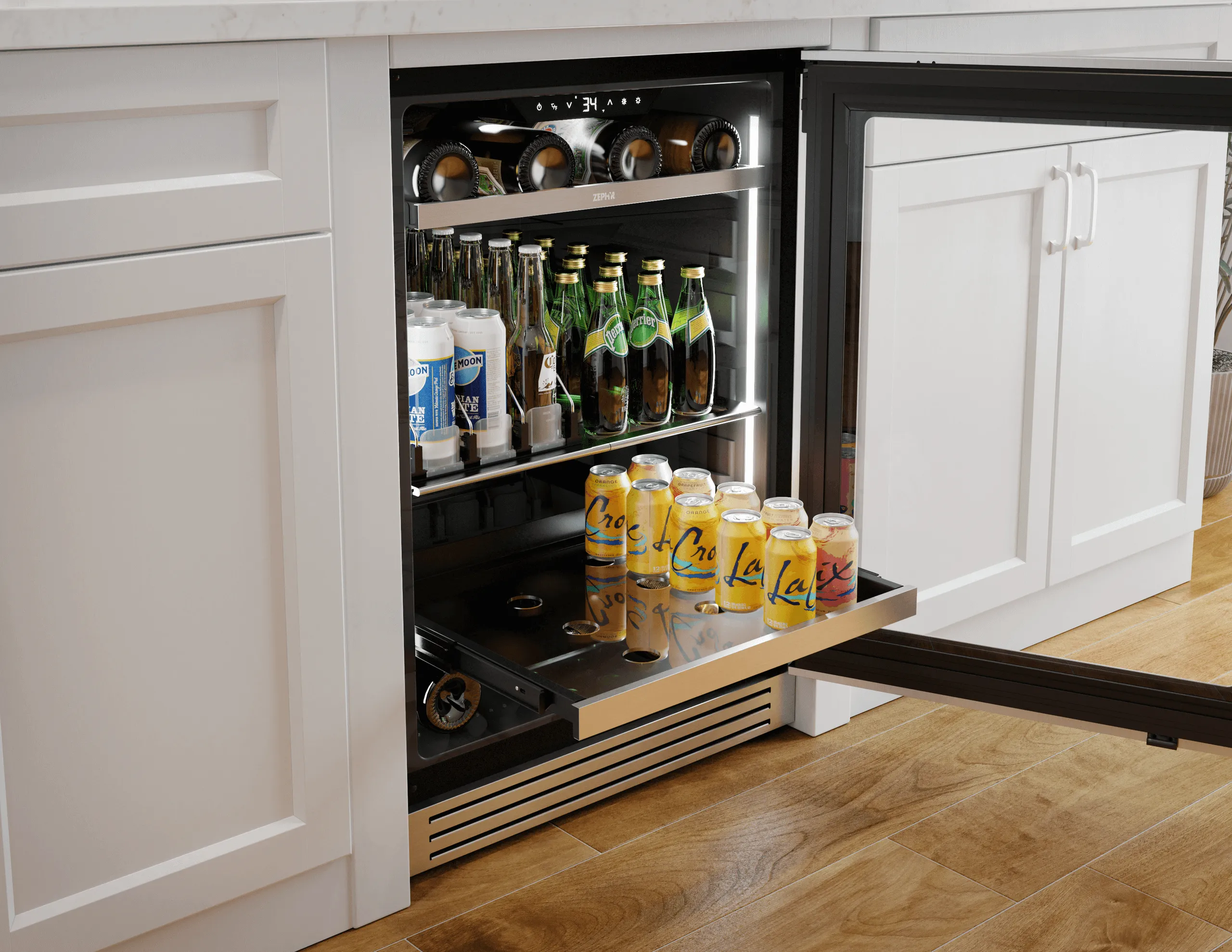 Zephyr PRPB24C01CG Presrv Pro Beverage Cooler, 24In Under Cabinet, Ss Glass, Reverse Door, 1 Zone