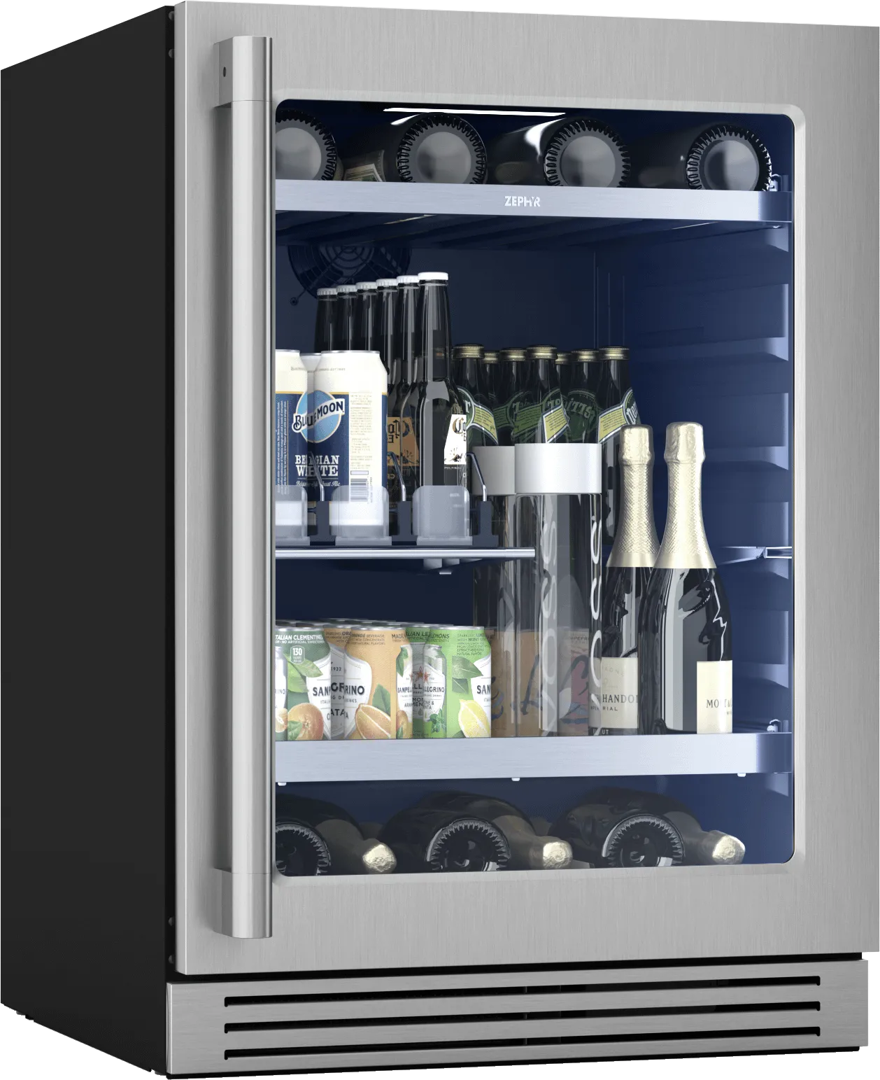 Zephyr PRPB24C01CG Presrv Pro Beverage Cooler, 24In Under Cabinet, Ss Glass, Reverse Door, 1 Zone