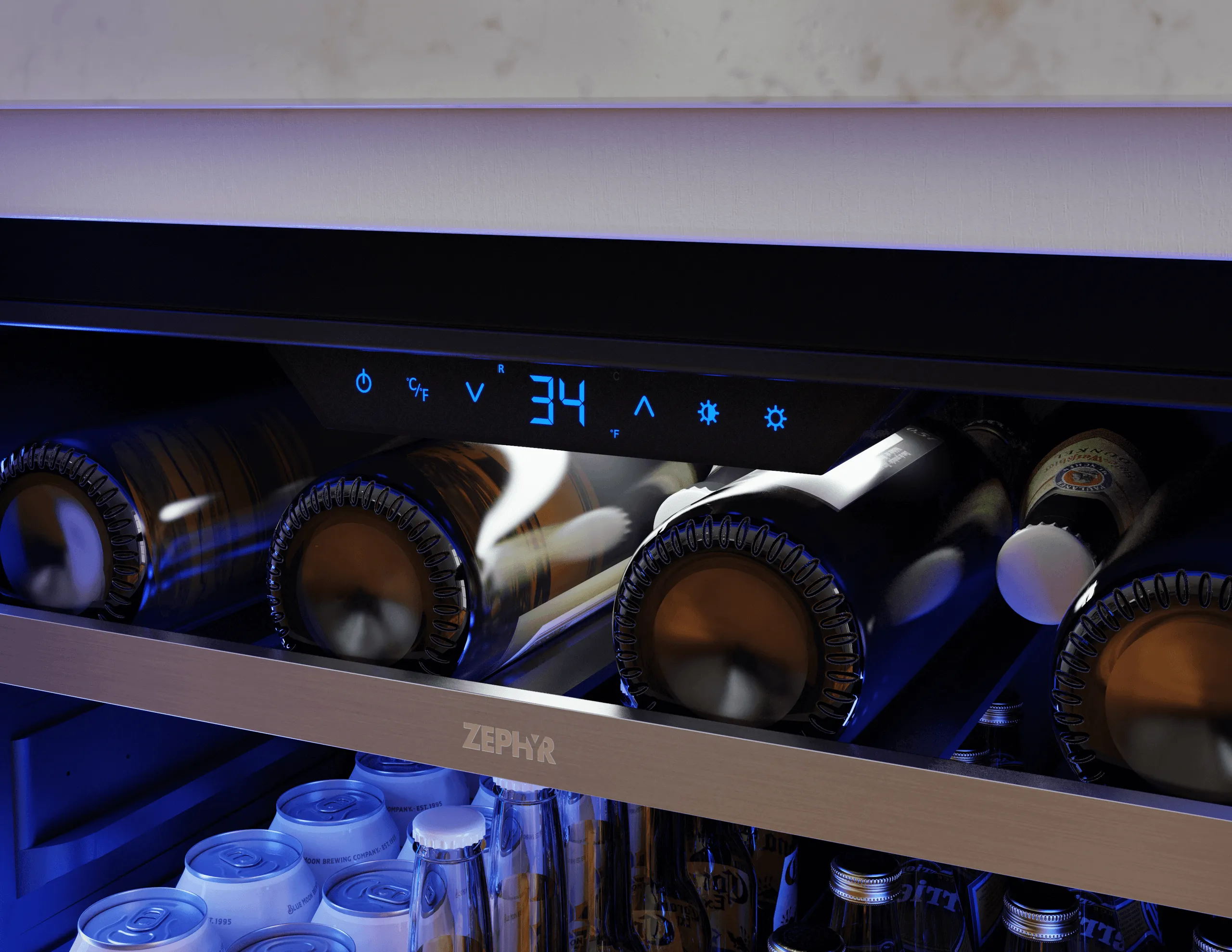 Zephyr PRPB24C01CG Presrv Pro Beverage Cooler, 24In Under Cabinet, Ss Glass, Reverse Door, 1 Zone