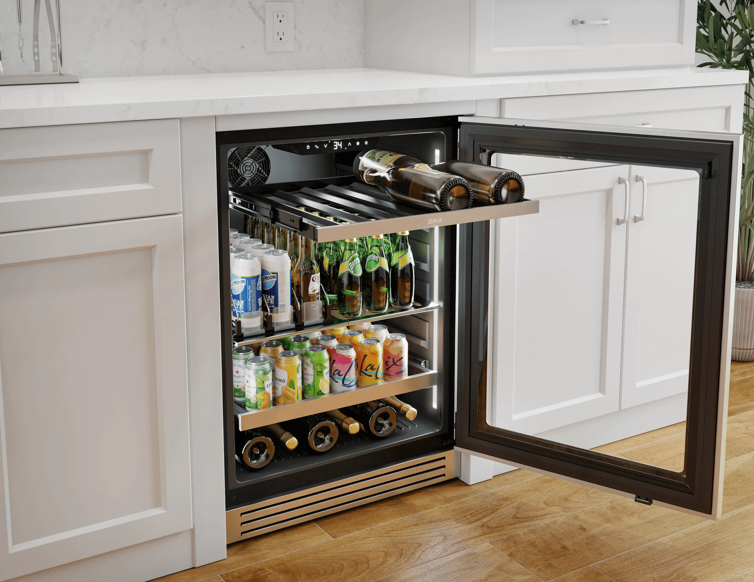 Zephyr PRPB24C01CG Presrv Pro Beverage Cooler, 24In Under Cabinet, Ss Glass, Reverse Door, 1 Zone