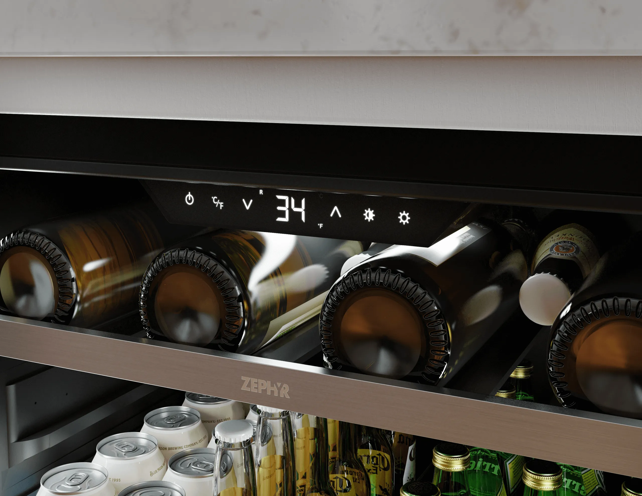 Zephyr PRPB24C01CG Presrv Pro Beverage Cooler, 24In Under Cabinet, Ss Glass, Reverse Door, 1 Zone
