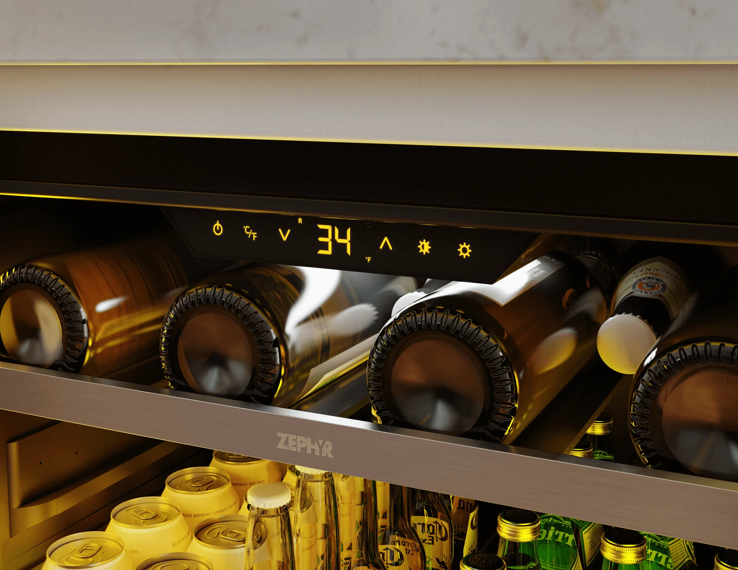 Zephyr PRPB24C01CG Presrv Pro Beverage Cooler, 24In Under Cabinet, Ss Glass, Reverse Door, 1 Zone