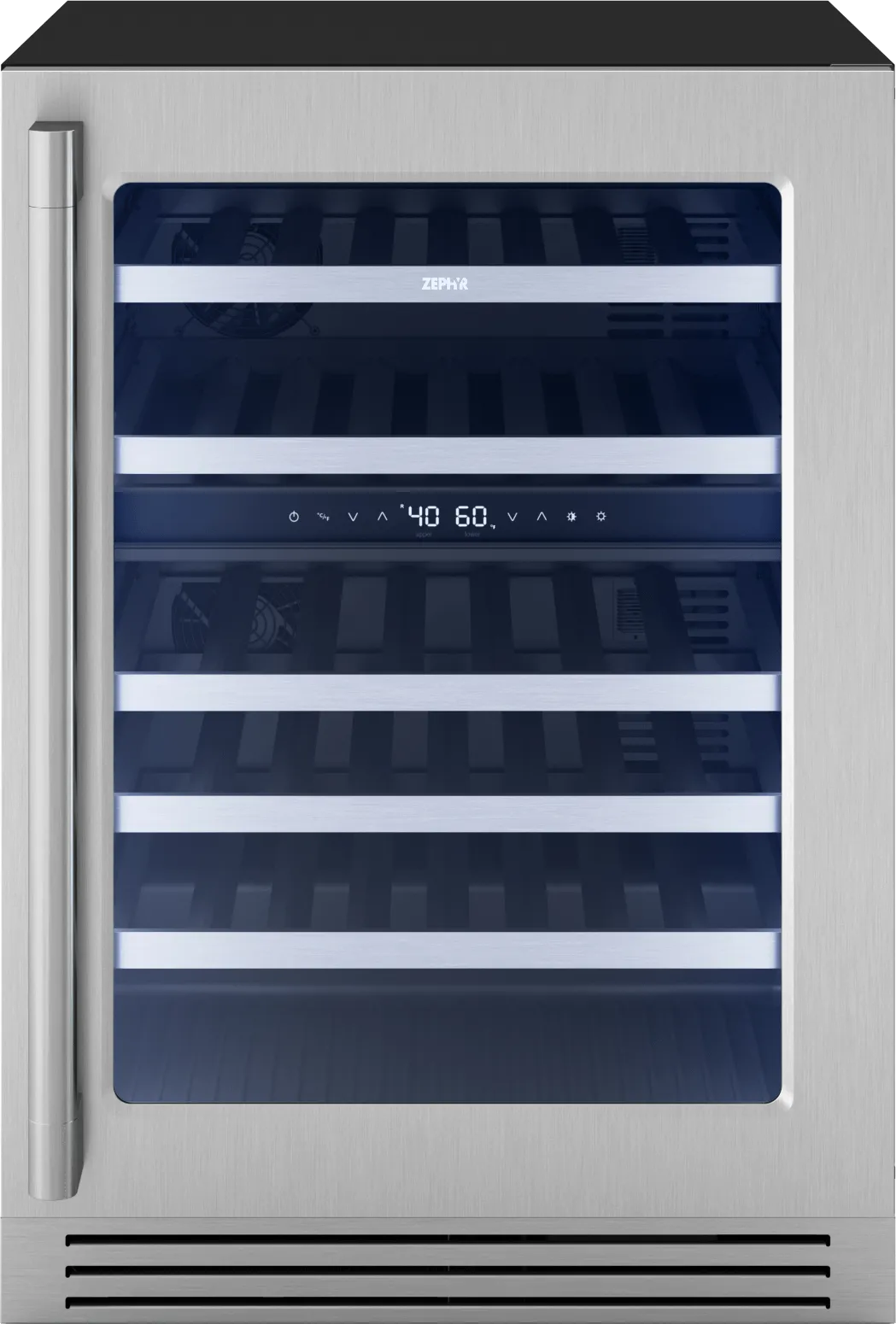 Zephyr PRPW24C02CG Presrv Pro Wine Cooler, 24In Under Cabinet, Ss Glass, Reverse Door, 2 Zone
