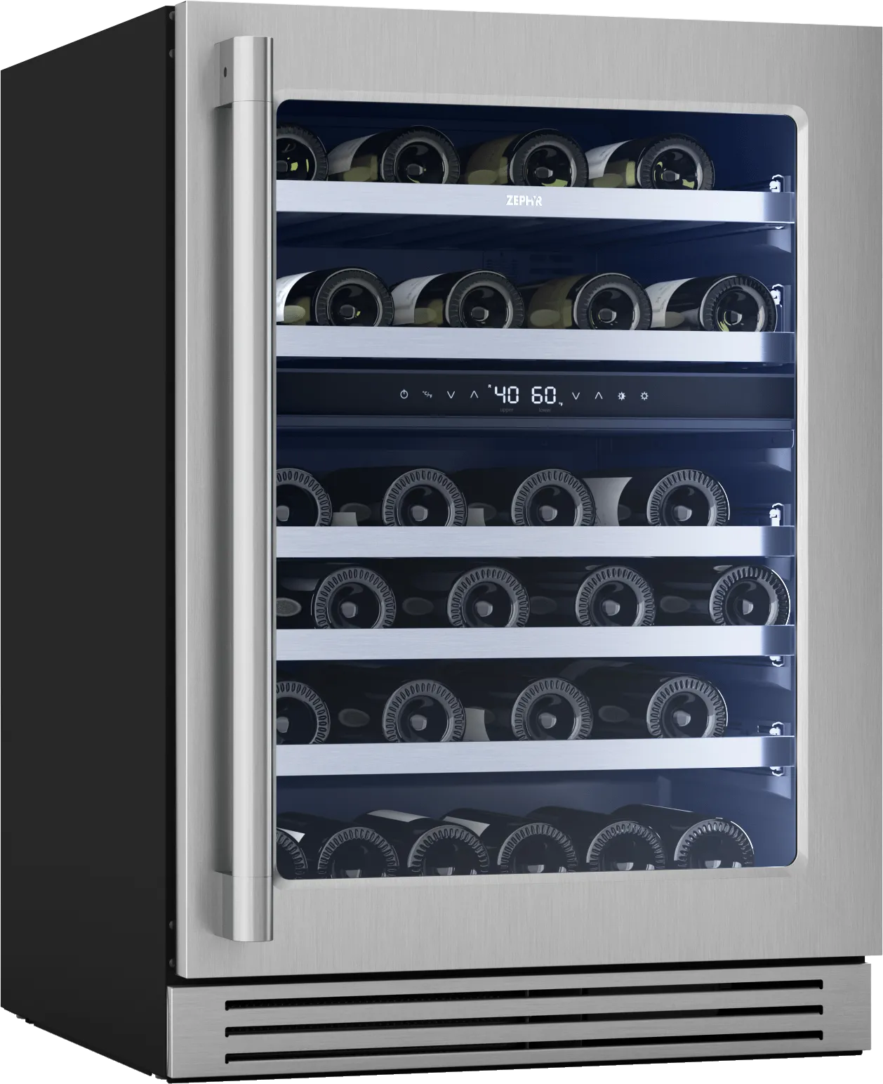 Zephyr PRPW24C02CG Presrv Pro Wine Cooler, 24In Under Cabinet, Ss Glass, Reverse Door, 2 Zone