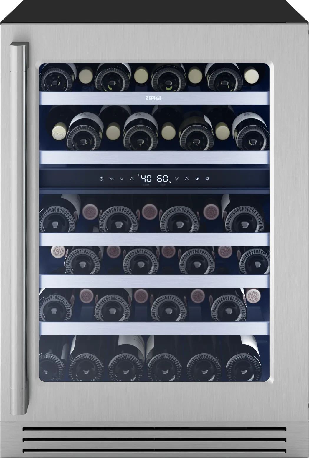 Zephyr PRPW24C02CG Presrv Pro Wine Cooler, 24In Under Cabinet, Ss Glass, Reverse Door, 2 Zone