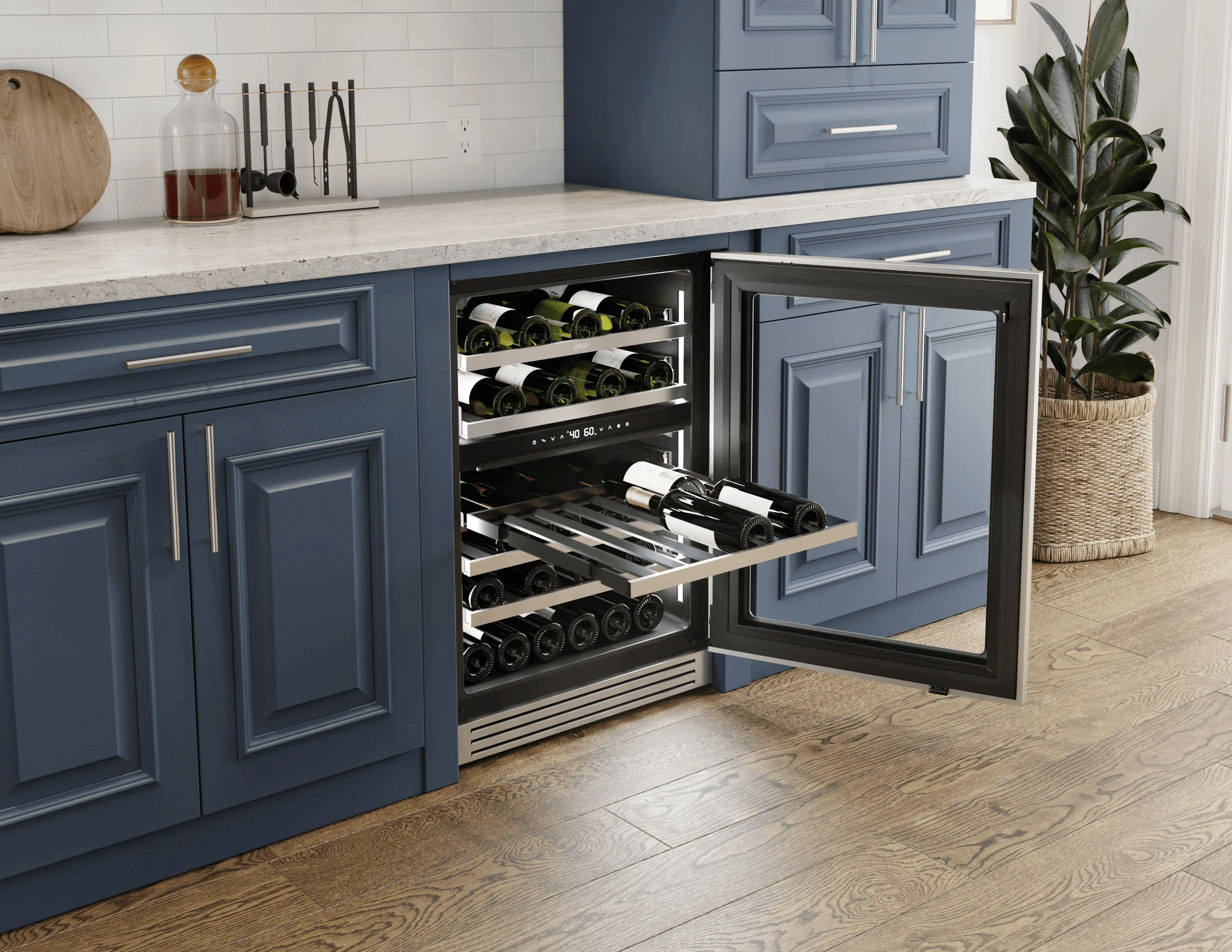 Zephyr PRPW24C02CG Presrv Pro Wine Cooler, 24In Under Cabinet, Ss Glass, Reverse Door, 2 Zone